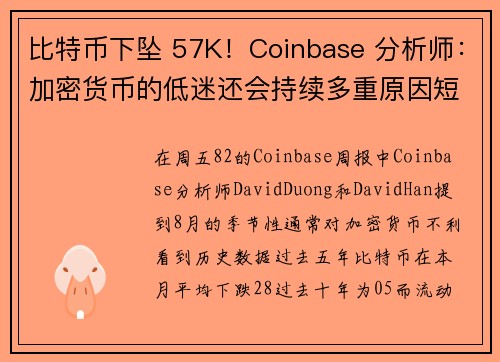 比特币下坠 57K！Coinbase 分析师：加密货币的低迷还会持续多重原因短期不乐观